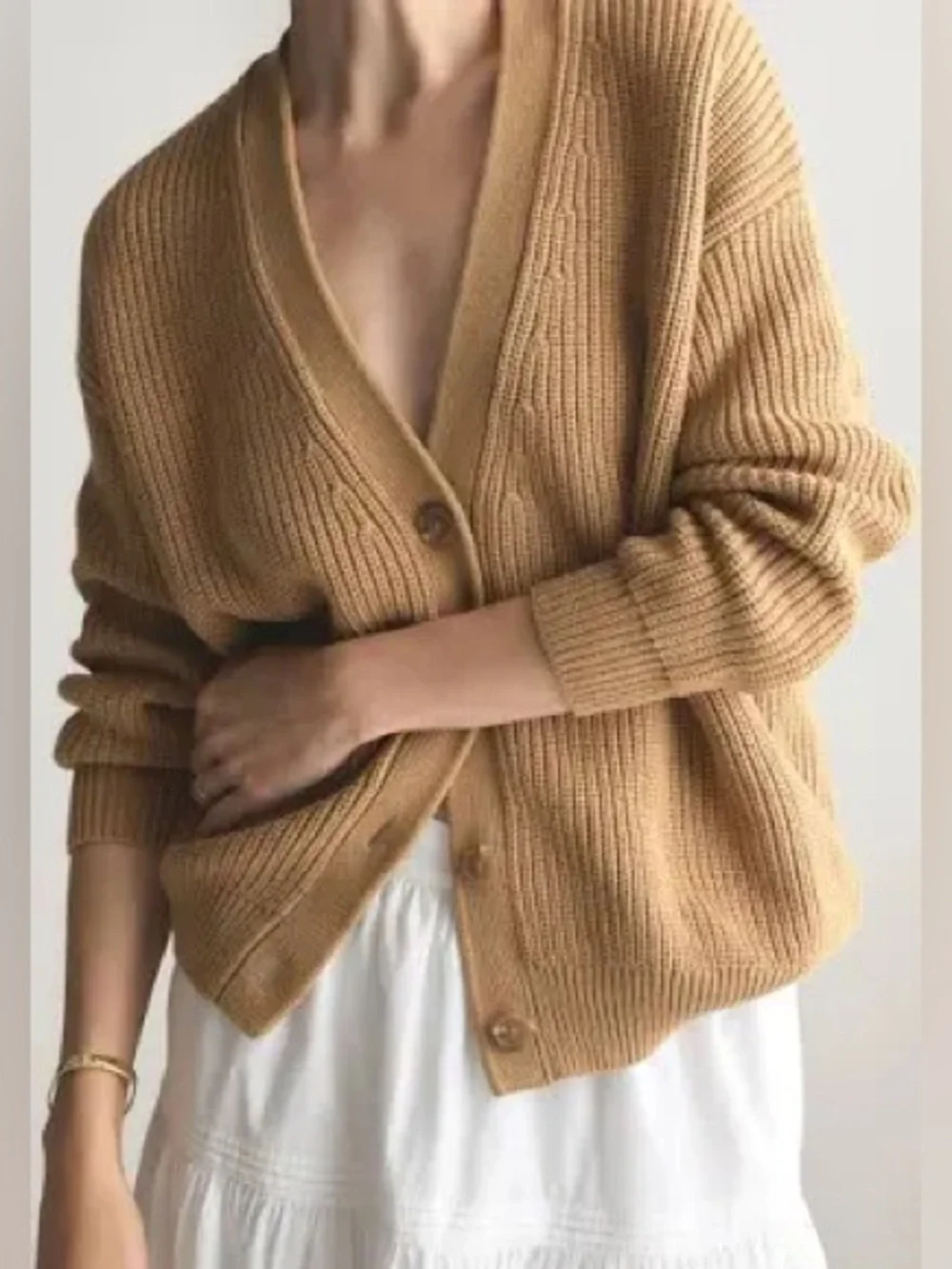 J. Crew Boyfriend Taupe Ribbed Chunky V-Neck Cardigan size X Large